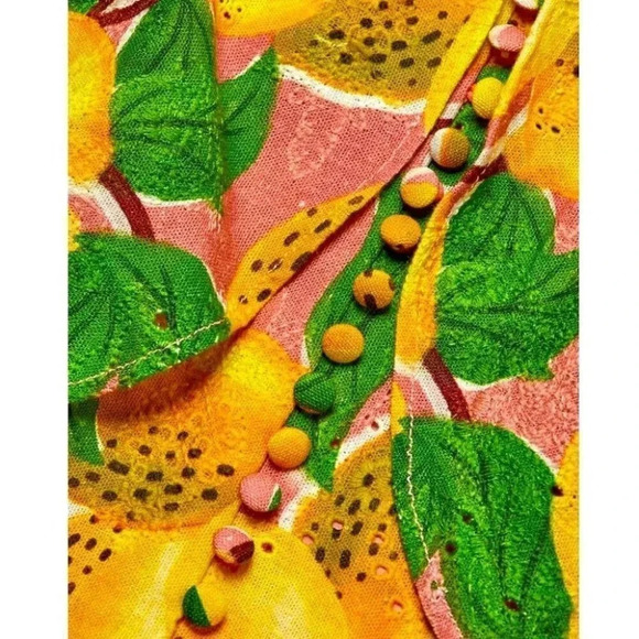 NWT Farm Rio Fresh Lemons Ruffle Peplum Linen Blend Fruits Midi Dress Size XS - Picture 8 of 12
